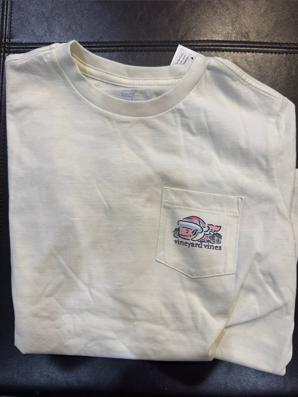 Vineyard Vines Girls Cream Pocket Tee with Pink & Blue Whale sz 7